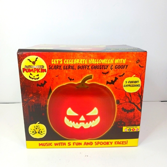 New Animated Pumpkin with 5 Different Spooky Faces Built-in Speakers LEDs NIB. - Picture 1 of 9